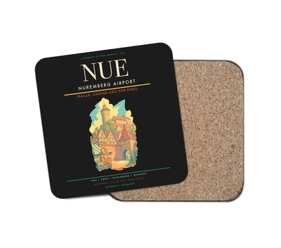 Nuremberg Airport (NUE) design on black 1 piece coaster