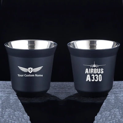 Airbus A330 & Plane aviation design on double-wall coffee mug, vacuum-insulated double-wall.