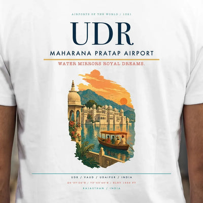 Maharana Pratap Airport (UDR) double-side t-shirt design close-up cover