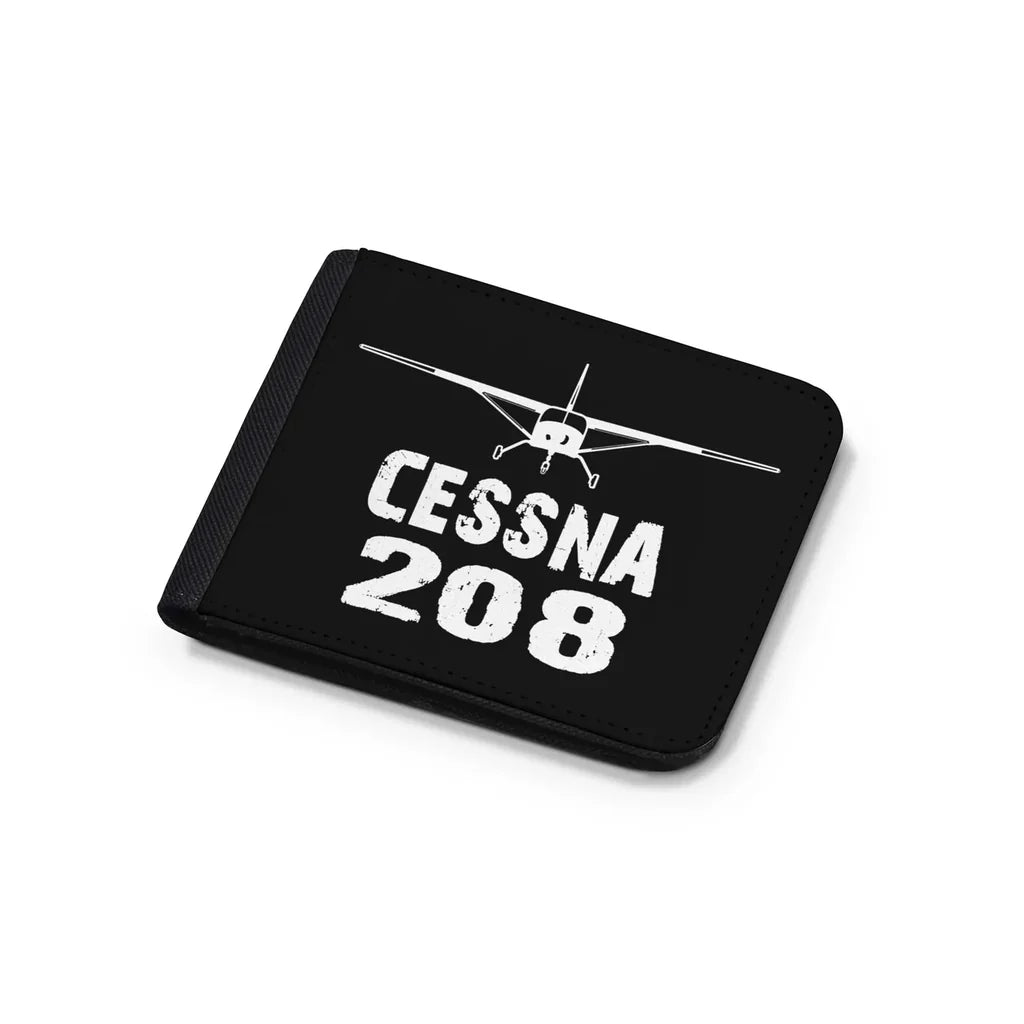 Cessna 208 & Plane aviation print wallet, leather.