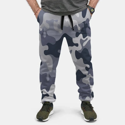 Military Camouflage Army Gray aviation design on soft cotton blend 3D-printed sweatpants.