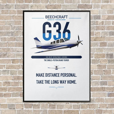 Beechcraft Bonanza G36 vertical canvas print - framed - white background