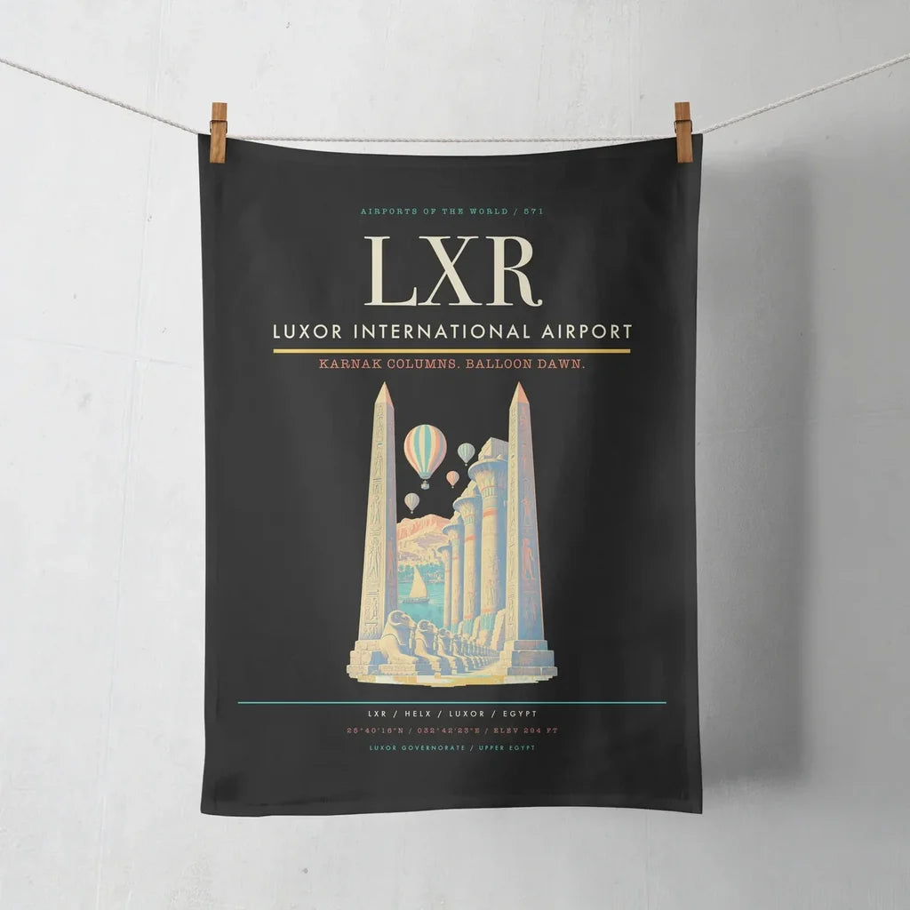 Luxor International Airport (LXR) design on black towel