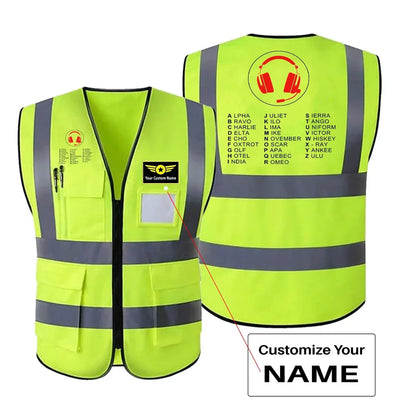 Aviation Alphabet 3 aviation design printed on high-visibility reflective fabric reflective vest.