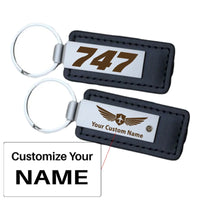 Thumbnail for Boeing 747 Flat Text aviation PU leather key chain in PU faux leather.