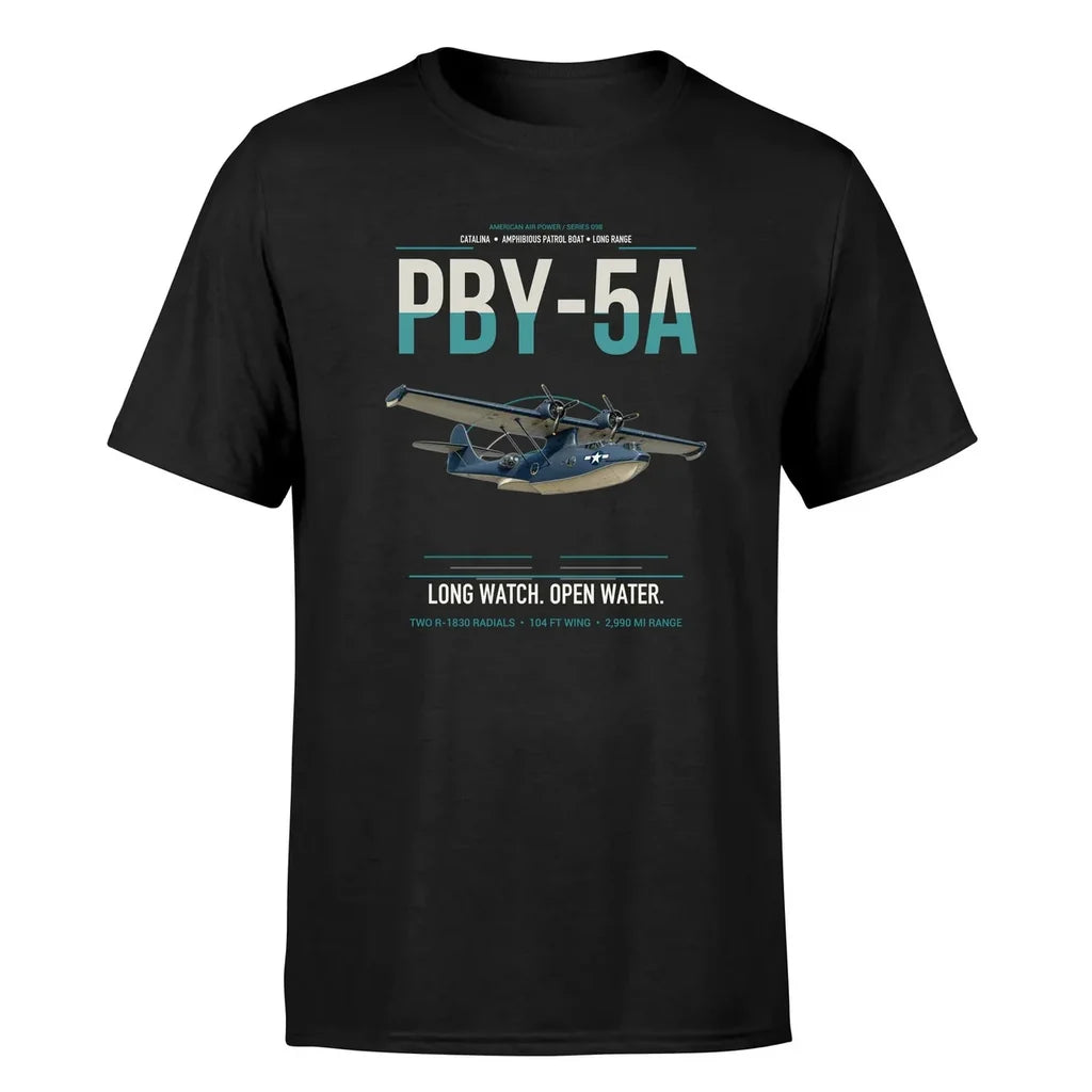 PBY-5A Catalina design on black double-side t-shirt, single-side print