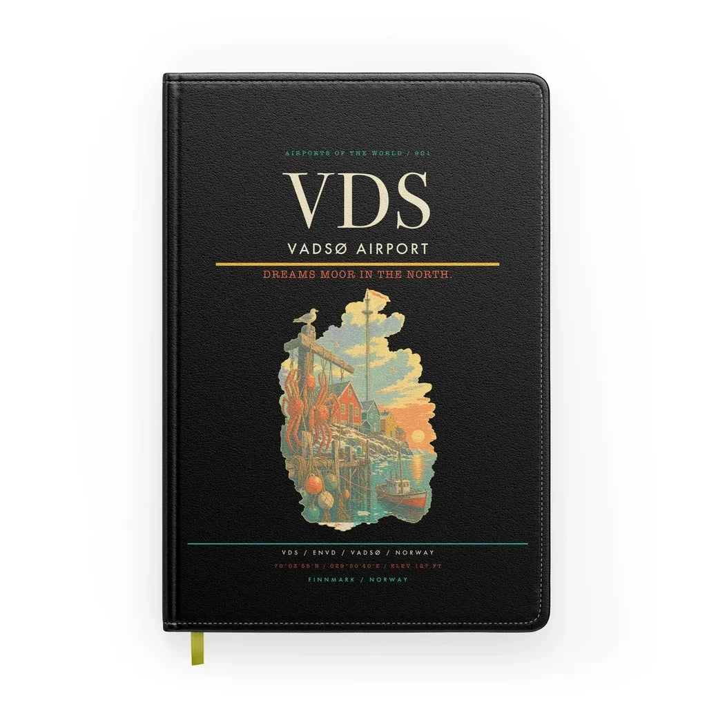 Vadsø Airport (VDS) design on black notebook