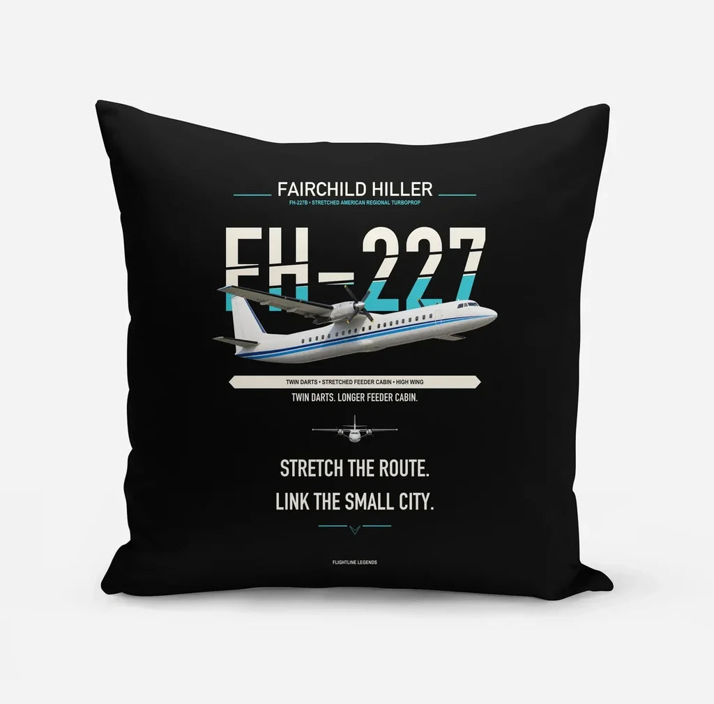 Fairchild Hiller FH-227B design on black pillow