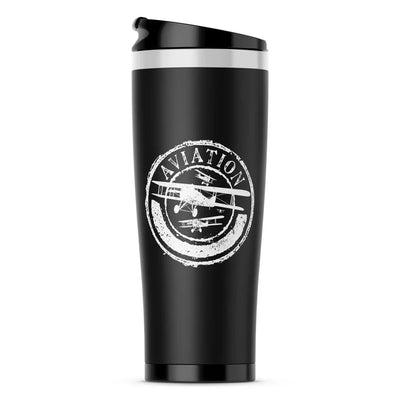 Aviation Lovers aviation design on stainless travel mug, vacuum-insulated double-wall stainless.