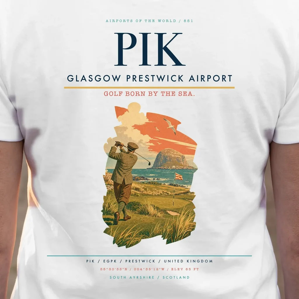 Glasgow Prestwick Airport (PIK) double-side t-shirt design close-up cover