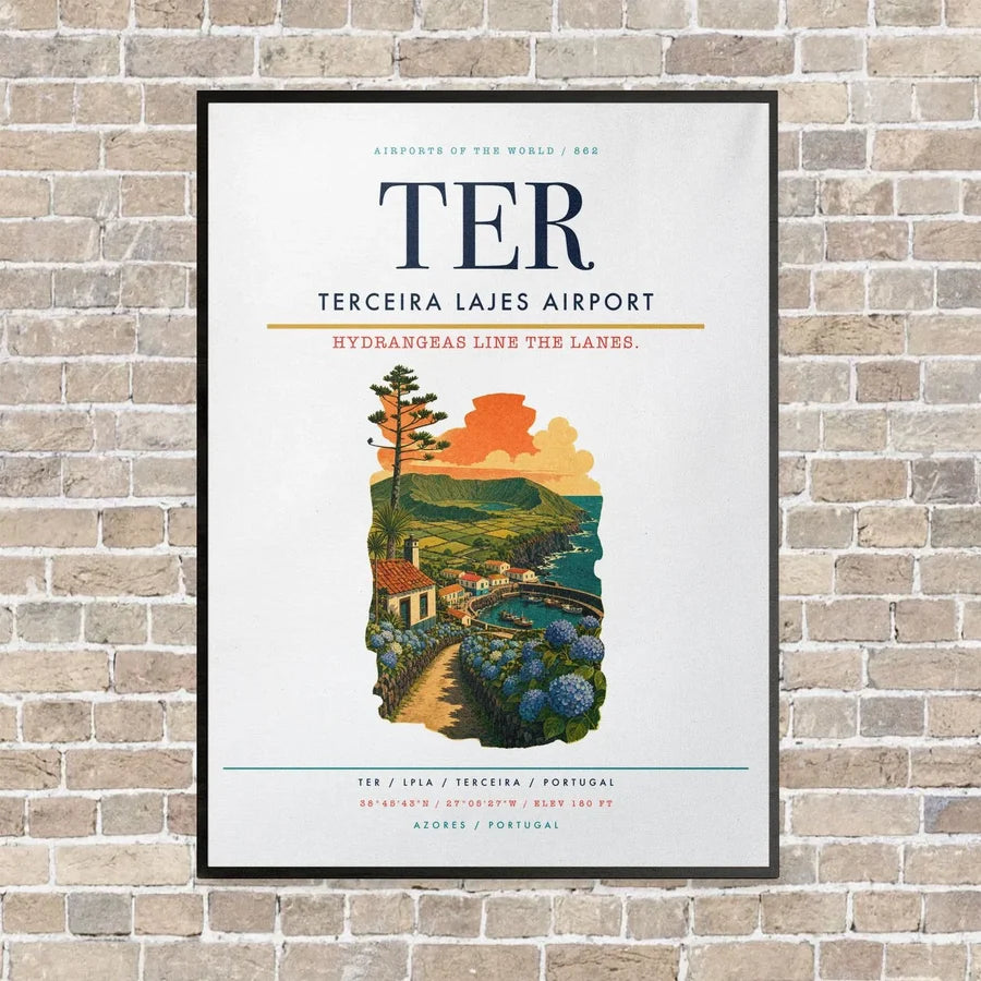 Terceira Lajes Airport TER vertical canvas print - framed - white background