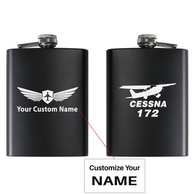 The Cessna 172 aviation design on stainless hip flask, compact pocket-size flask.