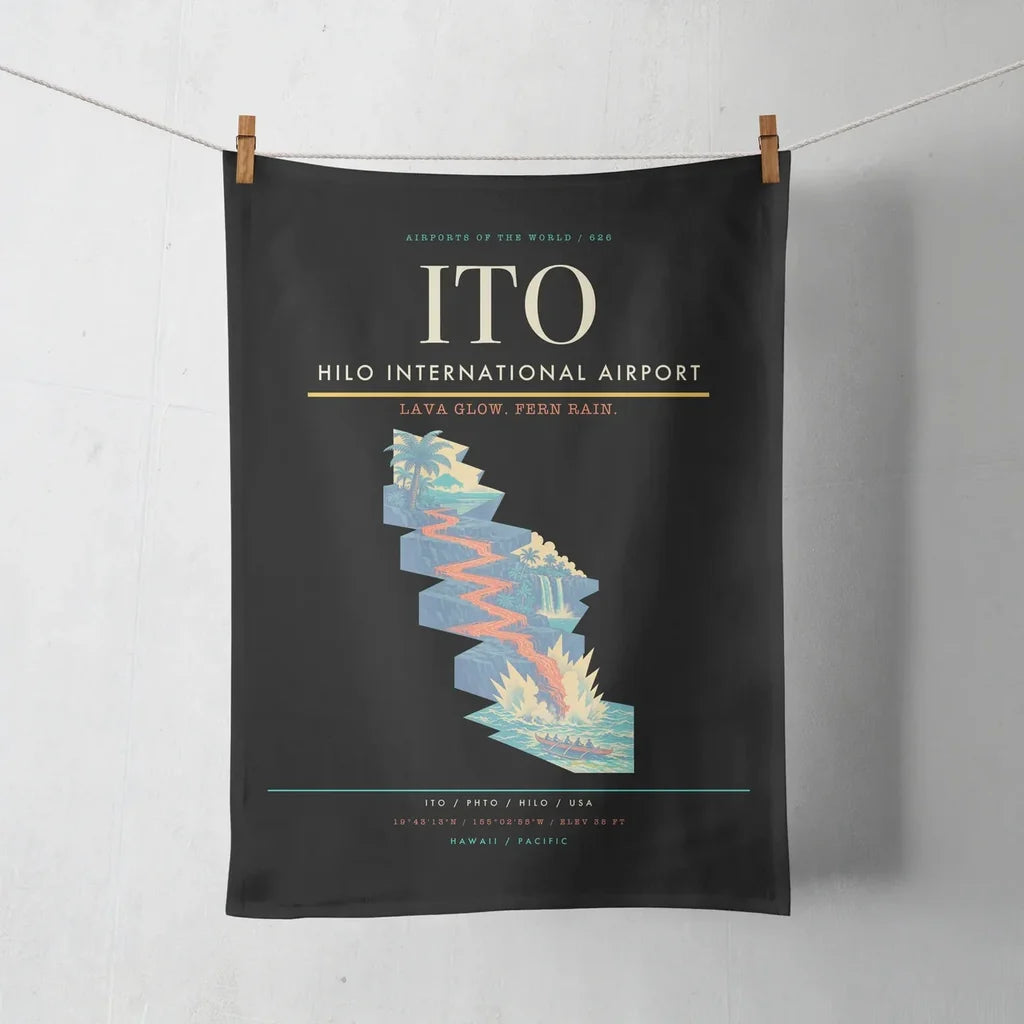 Hilo International Airport (ITO) design on black towel