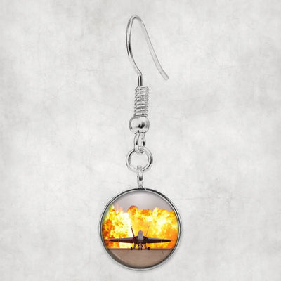 Face to Face with Air Force Jet & Flames aviation earrings, hypoallergenic alloy body with engraved detail.