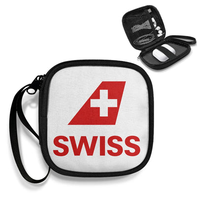 Swiss International Airlines Portable aviation print portable headphone bag, padded polyester.