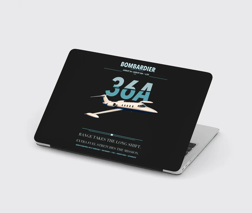 Bombardier Learjet 36A design on black MacBook case