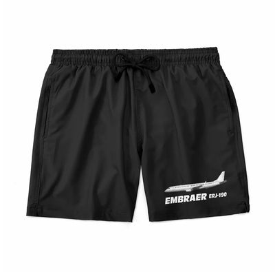 The Embraer ERJ-190 aviation design on quick-dry polyester swim trunks.
