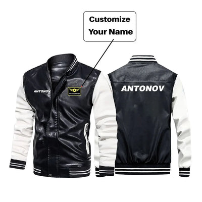 Antonov & Text aviation design printed on genuine leather with modern tailored fit stylish leather jacket.