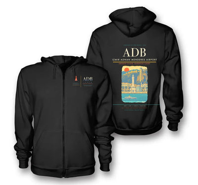 Izmir Airport (ADB) design on black premium zipped hoodie