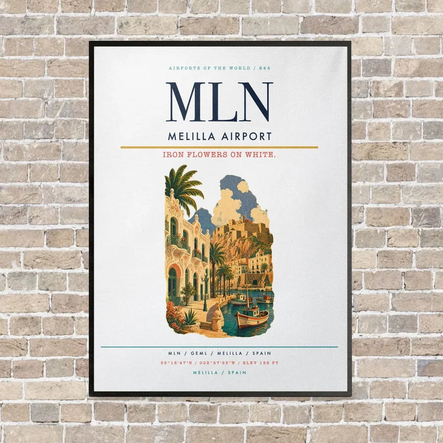 Melilla Airport MLN vertical canvas print - framed - white background