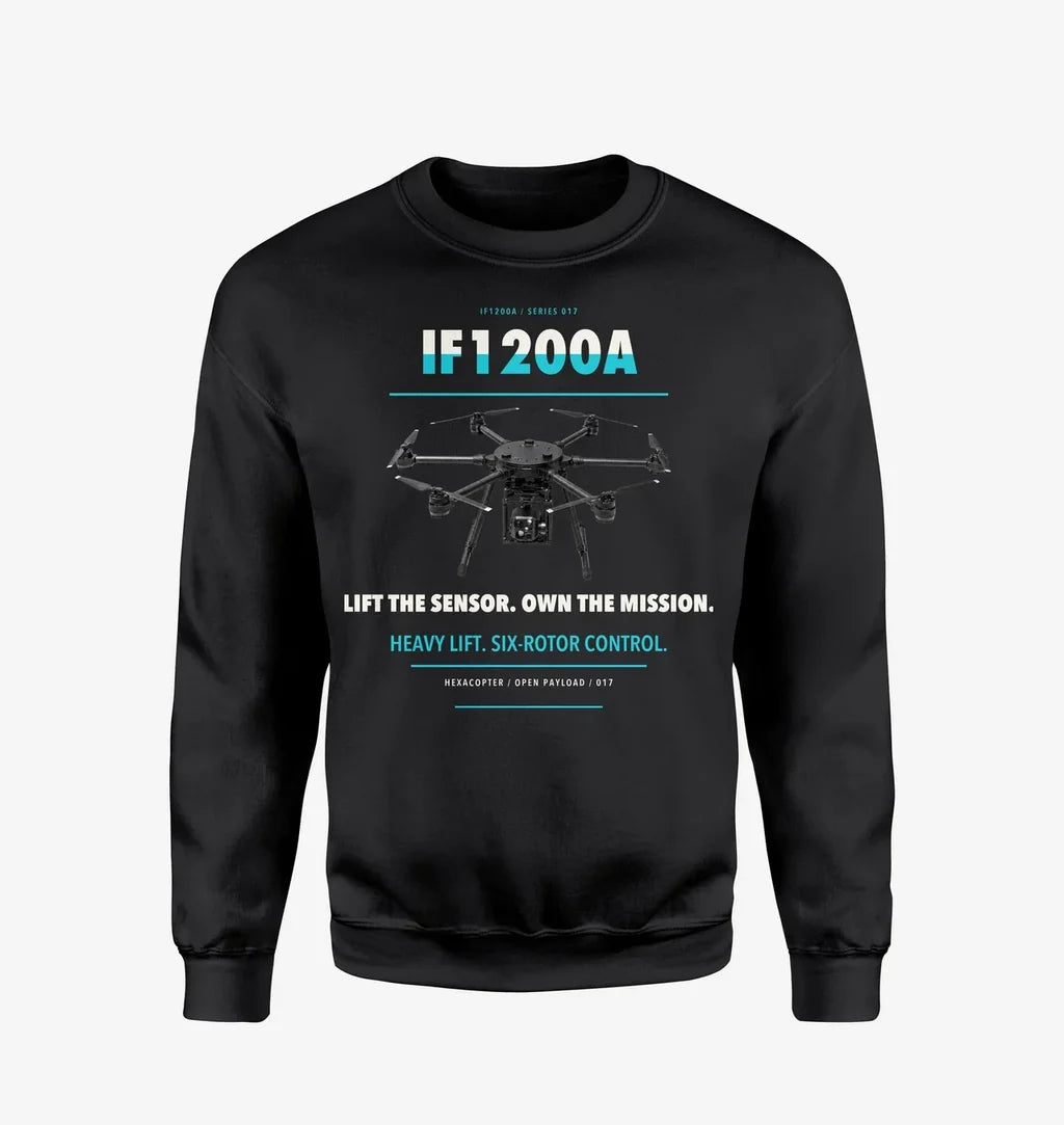 Inspired Flight IF1200A design on black sweatshirt