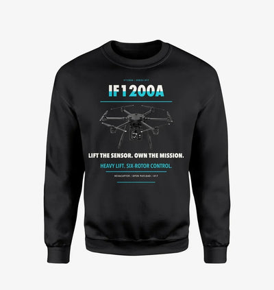 Inspired Flight IF1200A design on black sweatshirt