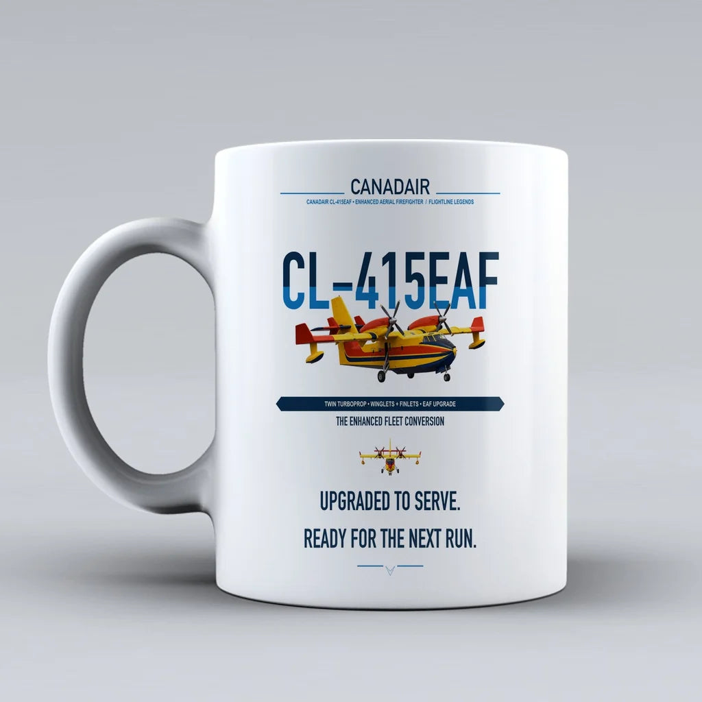 Canadair CL-415EAF design on white ceramic mug, double-side print