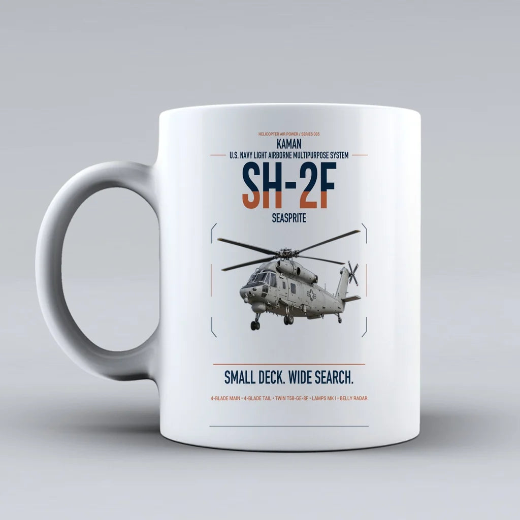 Kaman SH-2F Seasprite design on white ceramic mug, double-side print