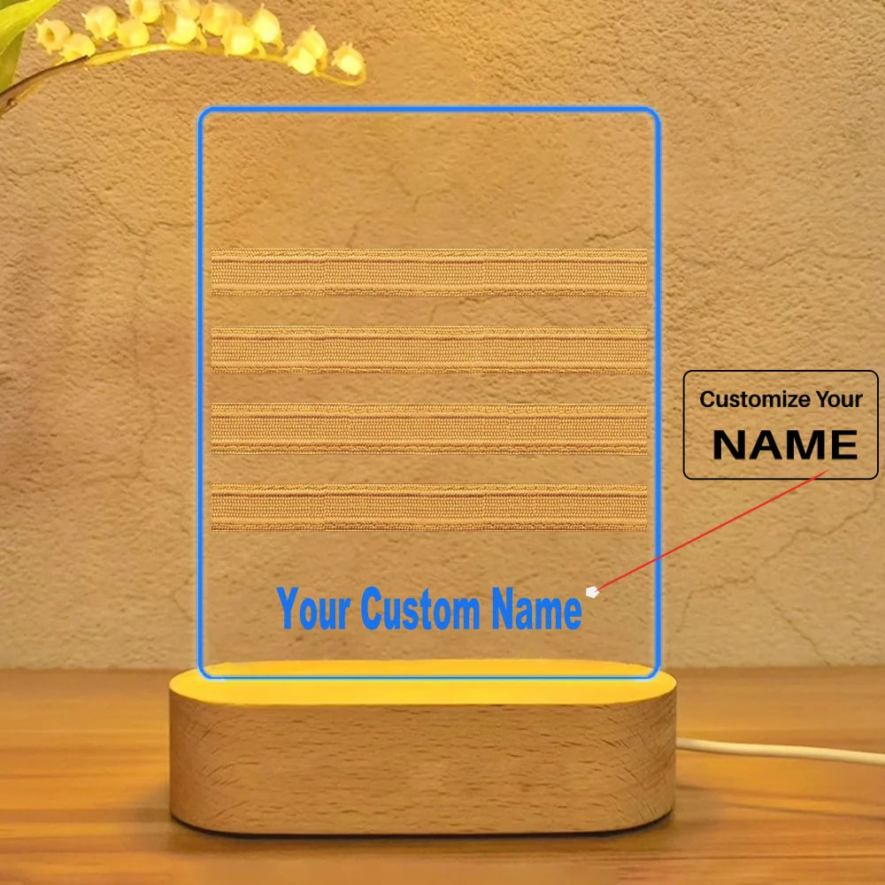 Pilot Epaulette 4 Lines aviation design on premium acrylic with LED 3D night lamp.