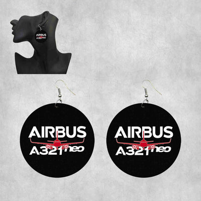 Amazing Airbus A321neo aviation-themed drop earrings, polished wood with metal hooks.