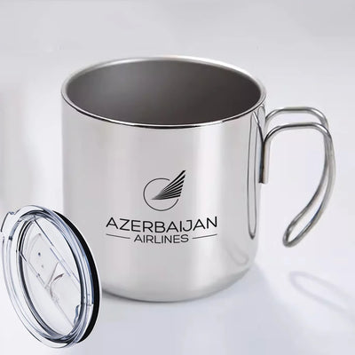 Azerbaijan Airlines aviation design on portable mug, vacuum-insulated double-wall.