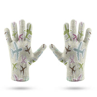 Thumbnail for Seamless 3D Airplanes aviation design on soft knit fabric gloves.