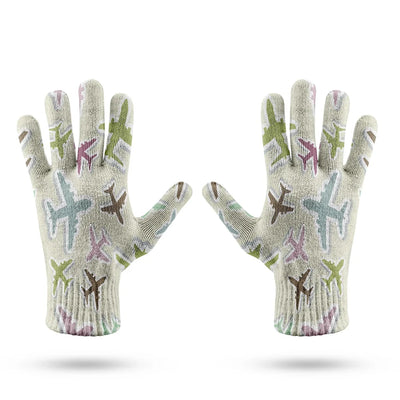 Seamless 3D Airplanes aviation design on soft knit fabric gloves.