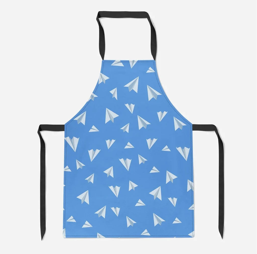 Paper Airplanes (Blue) aviation design on durable cotton blend kitchen apron.