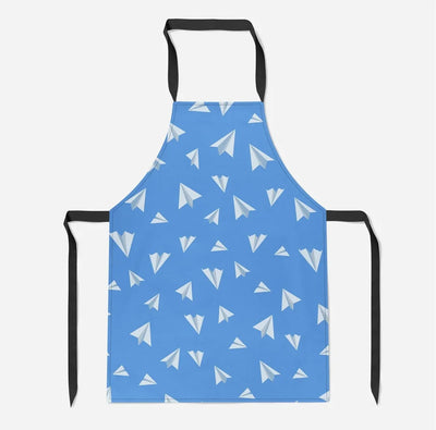 Paper Airplanes (Blue) aviation design on durable cotton blend kitchen apron.