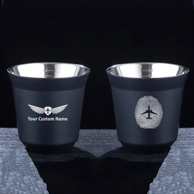 Aviation Finger Print aviation design on double-wall coffee mug, vacuum-insulated double-wall.