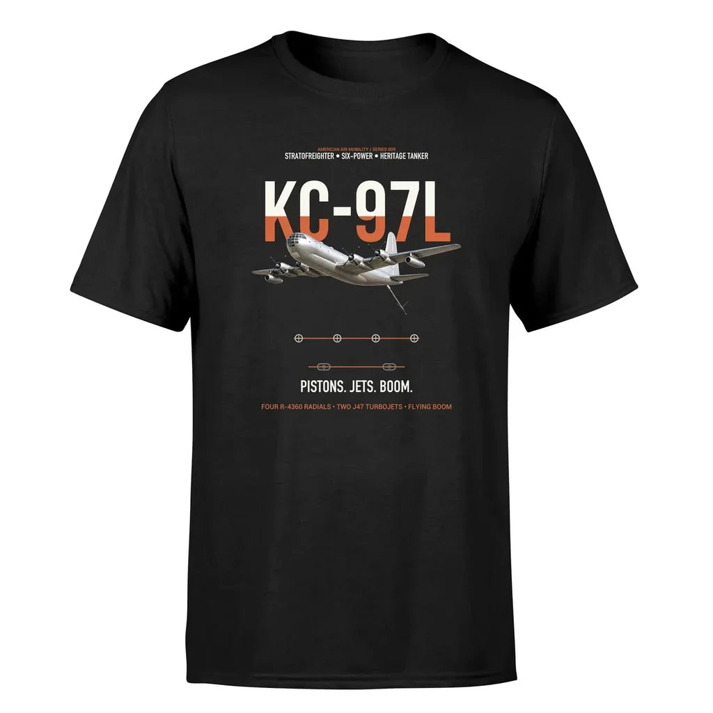 KC-97L STRATOFREIGHTER design on black double-side t-shirt, single-side print