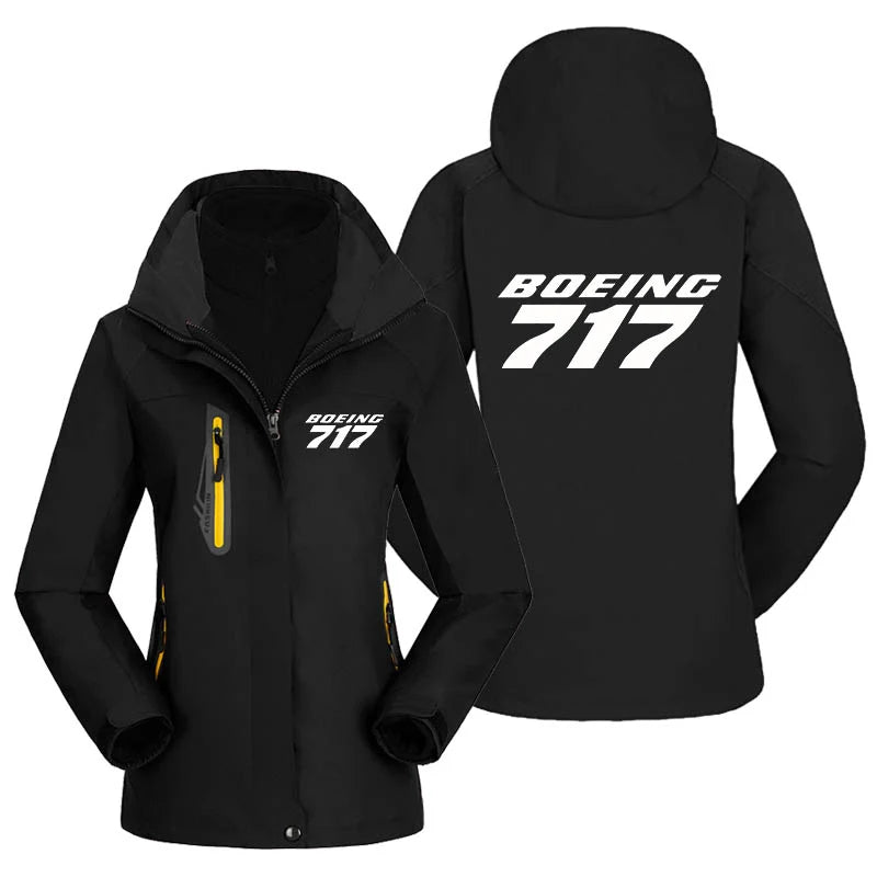 Boeing 717 & Text Thick "WOMEN" aviation design printed on heavyweight insulated shell with snow cuffs women's ski jacket.