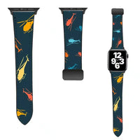 Thumbnail for Seamless Colourful Helicopters leather apple watch band