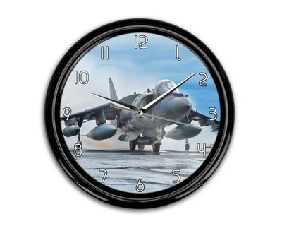McDonnell Douglas AV-8B Harrier II aviation themed wall clock, premium wood and metal.