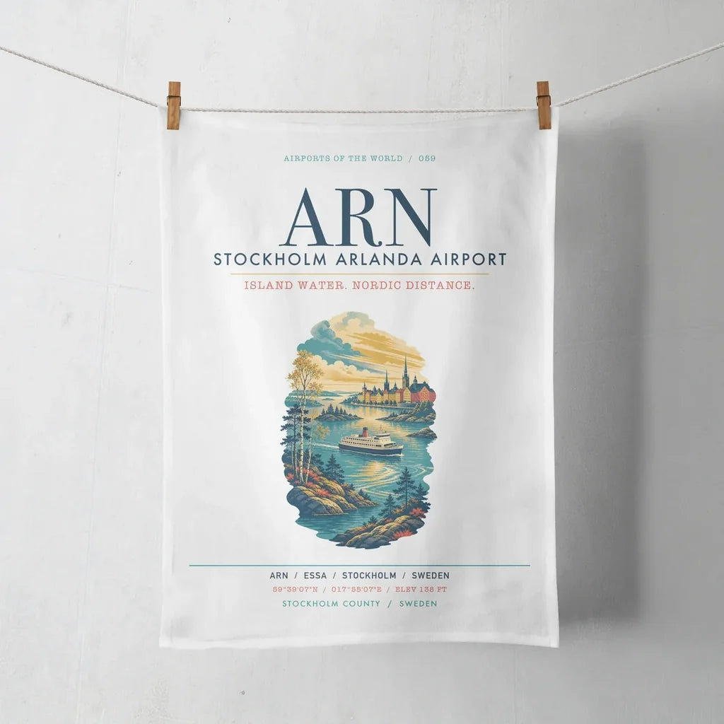 Stockholm Arlanda Airport (ARN) design on white towel