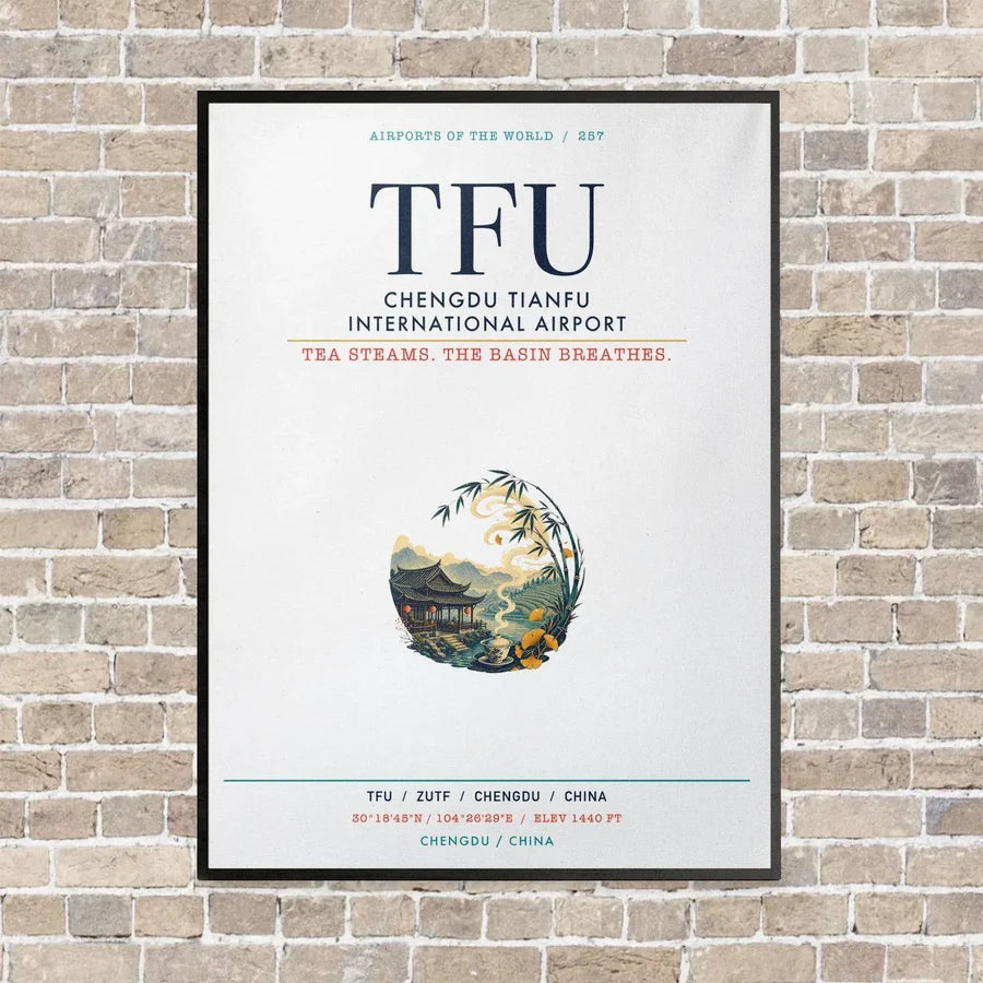 Chengdu Tianfu International Airport TFU vertical canvas print - framed - white background