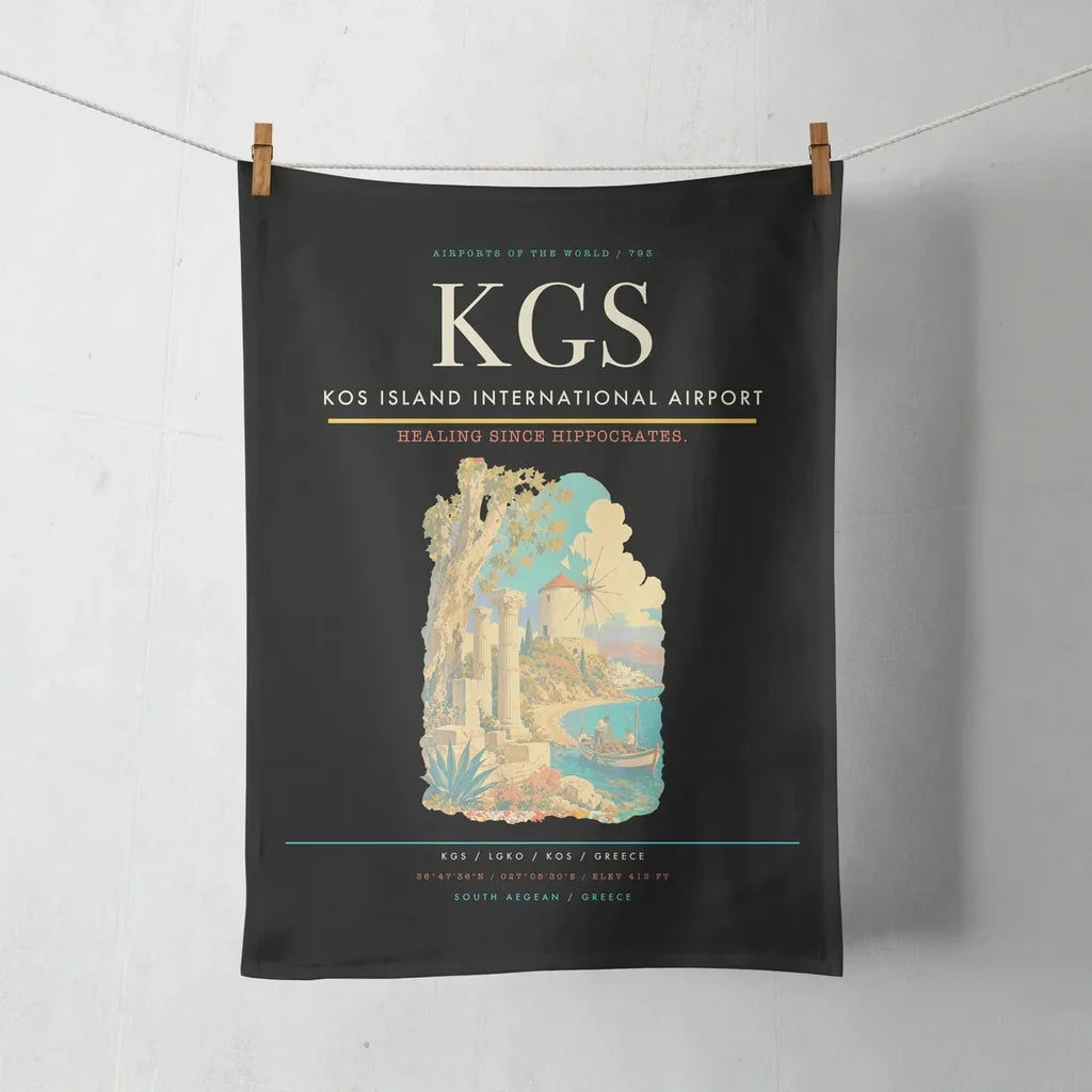 Kos Island International Airport (KGS) design on black towel