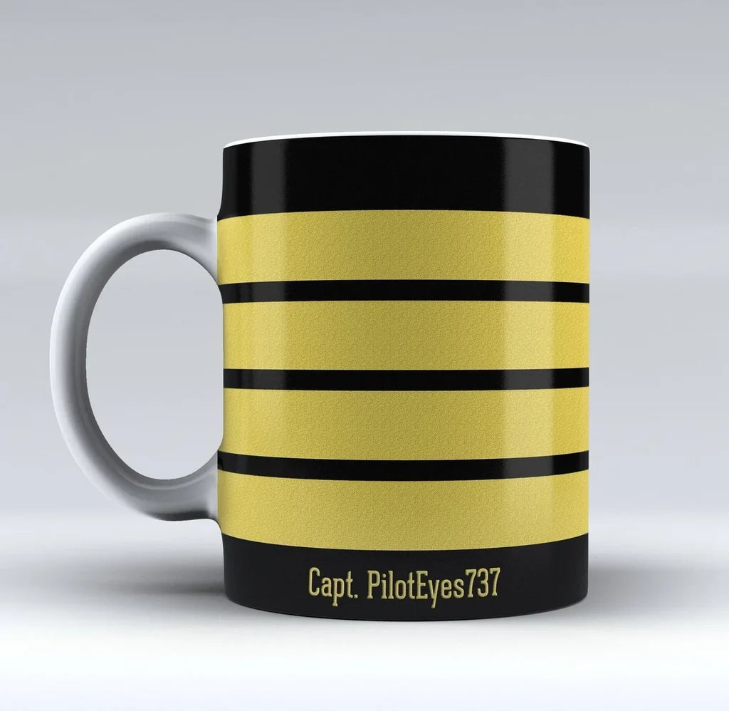 Pilot Epaulette (1,2,3,4 Lines) Printed Customisable aviation design on ceramic mug, premium ceramic with glazed finish.