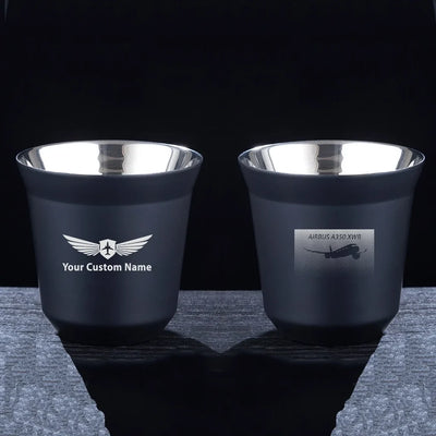 Airbus A350XWB & Dots aviation design on double-wall coffee mug, vacuum-insulated double-wall.