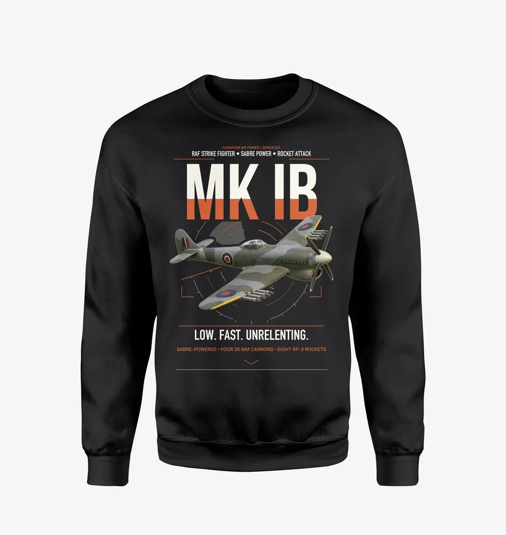 Hawker Typhoon Mk IB design on black sweatshirt