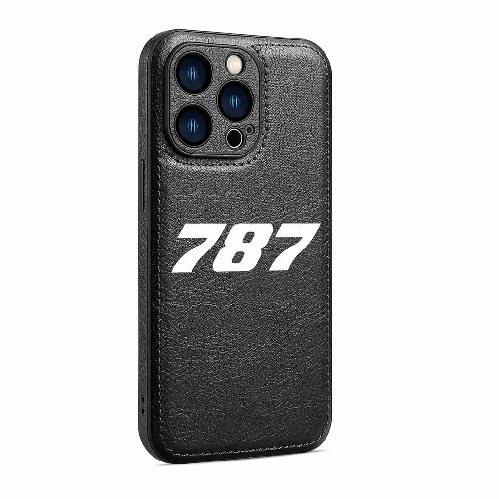 Boeing 787 Flat Text aviation design on leather iPhone case for iPhone.