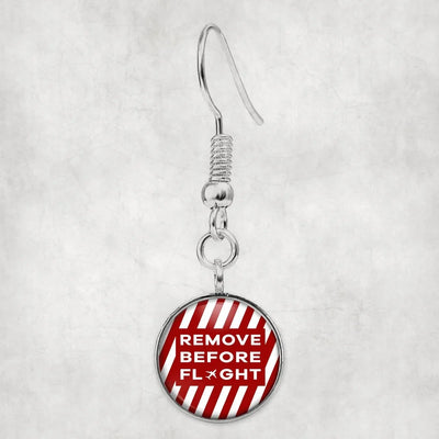 Side view of Special Edition Remove Before Flight aviation earrings in hypoallergenic alloy, polished finish.