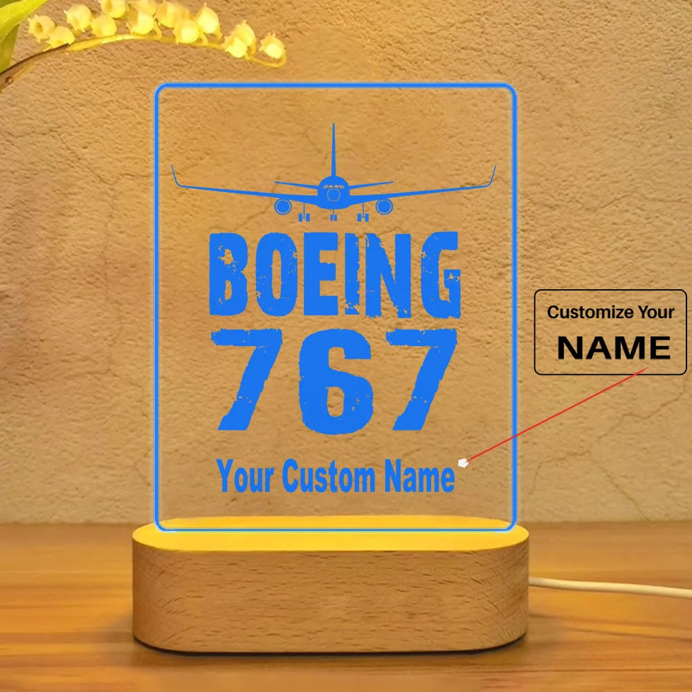 Boeing 767 & Plane aviation design on premium acrylic with LED night lamp.