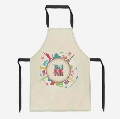 Travel & Planes aviation design on durable cotton blend kitchen apron.